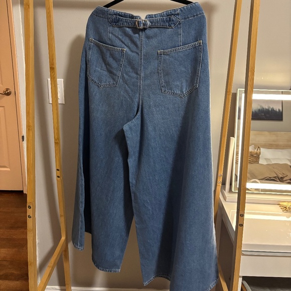 New Anthropologie Corset High Rise Baggy Culotte Jeans sz 33Tall Cropped Flared - Picture 12 of 15